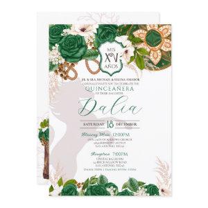Emerald Green Floral Crest Rose Charro Quinceañera
