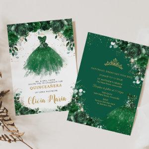Emerald Green Floral Dress Princess Quinceañera