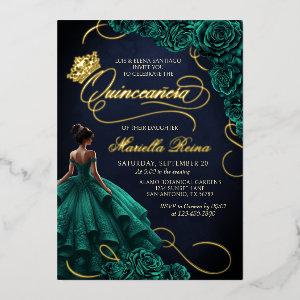 Emerald Green Floral Dress Quinceañera Foil