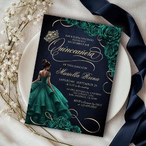 Emerald Green Floral Dress Quinceañera