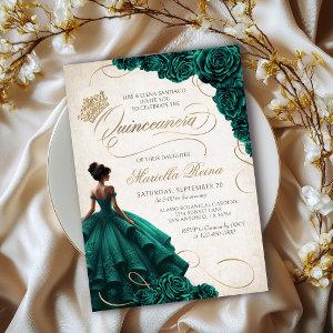 Emerald Green Floral Dress Quinceañera