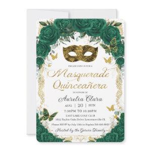Emerald Green Floral Gold Masquerade Quinceañera