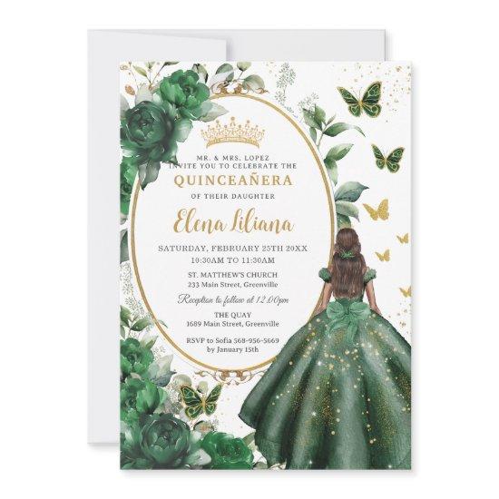 Emerald Green Floral Princess Dress Quinceañera