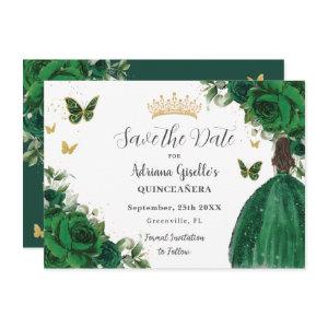 Emerald Green Floral Princess Gold Quinceañera Save The Date