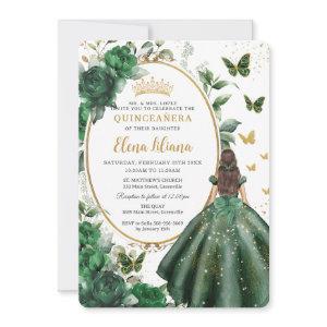 Emerald Green Floral Princess Gown Quinceañera