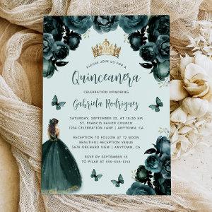 Emerald Green Floral Princess Quinceañera