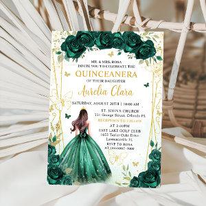 Emerald Green Floral Princess Quinceañera
