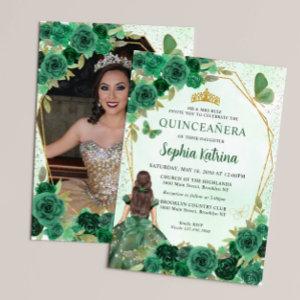 Emerald Green Floral Princess Quinceañera Photo