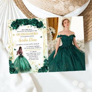 Emerald Green Floral Princess Quinceañera Photo