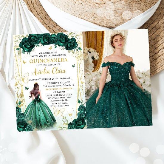 Emerald Green Floral Princess Quinceañera Photo