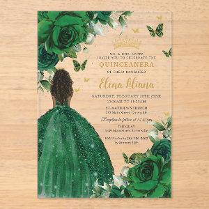 Emerald Green Floral Princess Quinceañera Sweet 16 Acrylic
