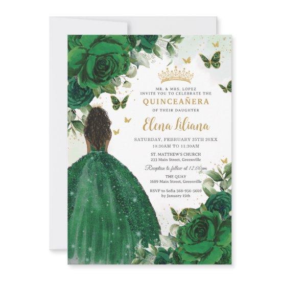 Emerald Green Floral Princess Quinceañera Sweet 16