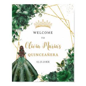 Emerald Green Floral Princess Quinceañera Welcome Poster