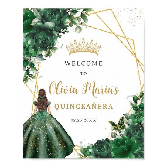 Emerald Green Floral Princess Quinceañera Welcome Poster
