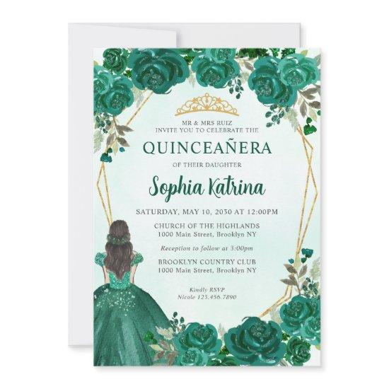 Emerald Green Floral Princess Tiara Quinceañera In