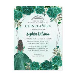 Emerald Green Floral Princess Tiara Quinceañera In Postcard