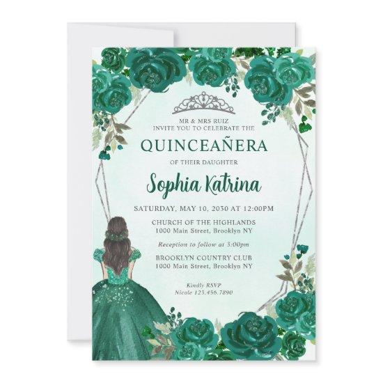 Emerald Green Floral Princess Tiara Quinceañera