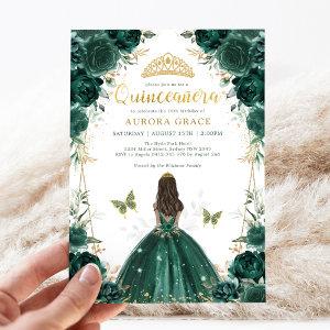 Emerald Green Floral Quinceañera Crown Princess