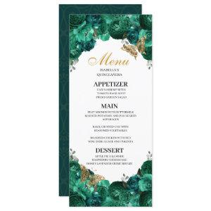 Emerald Green Floral Quinceanera Menu