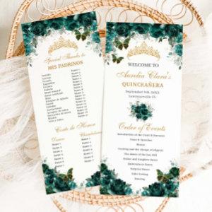 Emerald Green Floral Quinceañera Order of Events Program