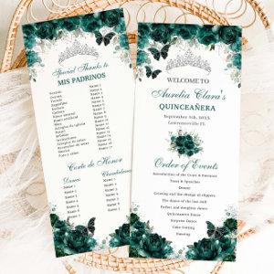 Emerald Green Floral Quinceañera Order of Events Program