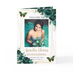 Emerald Green Floral Quinceanera Photo Padrinos Program