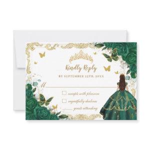 Emerald Green Floral Quinceañera Princess Crown RS RSVP Card