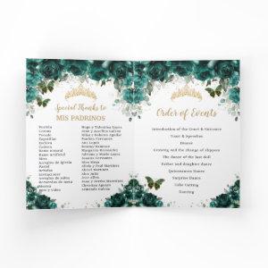 Emerald Green Floral Quinceanera Princess Padrinos Program