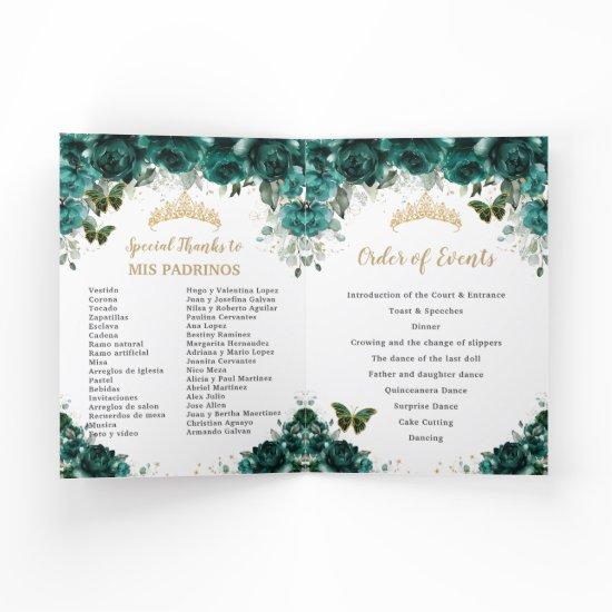 Emerald Green Floral Quinceanera Princess Padrinos Program