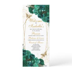 Emerald Green Floral Quinceanera Program