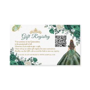 Emerald Green Floral Quinceañera QR Gift Registry Enclosure Card