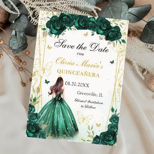 Emerald Green Floral Quinceanera Sweet 16 Save The Date