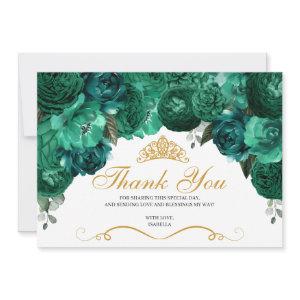 Emerald Green Floral Quinceanera Thank You