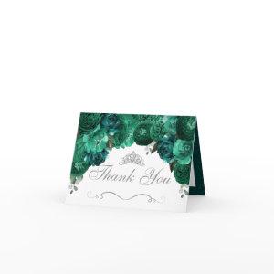 Emerald Green Floral Quinceanera Thank You Invitat