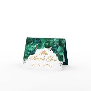 Emerald Green Floral Quinceanera Thank You