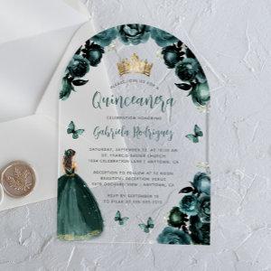 Emerald Green Floral Roses Watercolor Quinceañera Acrylic