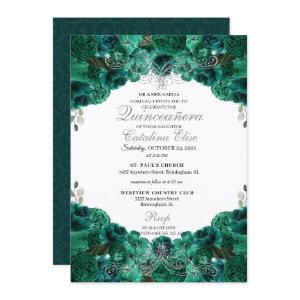 Emerald Green Floral Sweet 15 Quinceanera