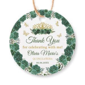 Emerald Green Floral Tiara Butterfly Quinceanera Favor Tags