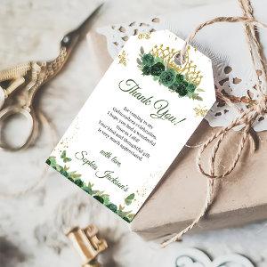 Emerald Green Floral Tiara Butterfly Quinceanera Gift Tags
