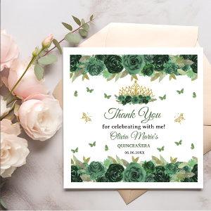 Emerald Green Floral Tiara + Butterfly Quinceanera Napkins