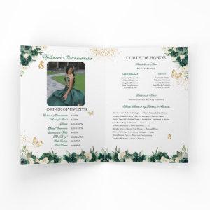 Emerald Green Floral Tiara Butterfly Quinceanera Program