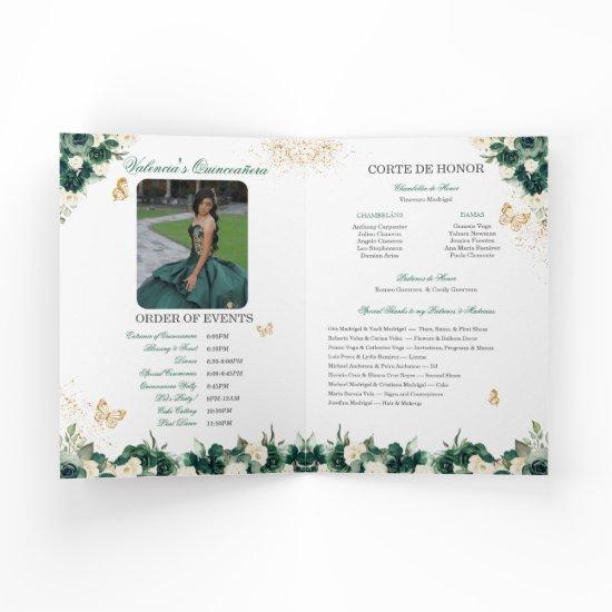 Emerald Green Floral Tiara Butterfly Quinceanera Program