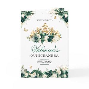 Emerald Green Floral Tiara Butterfly Quinceanera Program