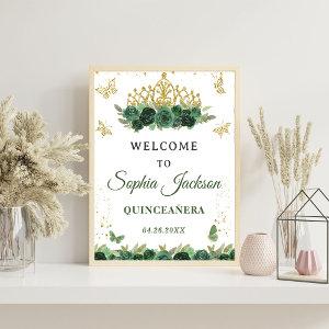 Emerald Green Floral Tiara Butterfly  Welcome Sign