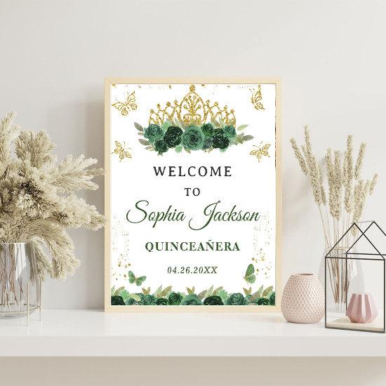 Emerald Green Floral Tiara Butterfly  Welcome Sign