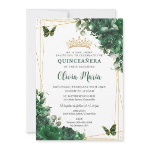 Emerald Green Flowers Floral Quinceañera Butterfly