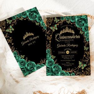 Emerald Green Gold Black Quinceanera