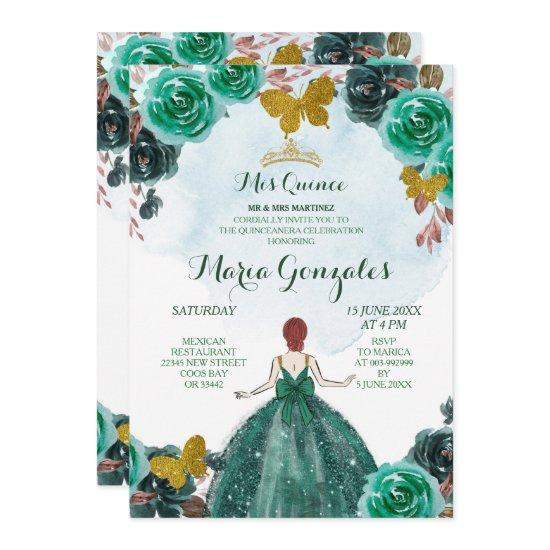 Emerald Green & Gold Butterfly Mis Quince 2