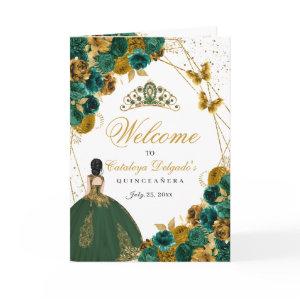Emerald Green & Gold Butterfly Quinceanera Program