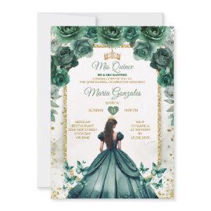 Emerald Green & Gold Crown Mis Quince Butterfly